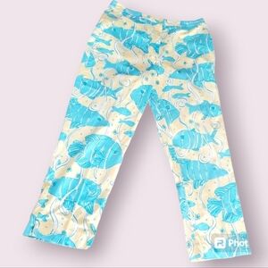 Vintage Lilly Pulitzer capris blue yellow fish size 6